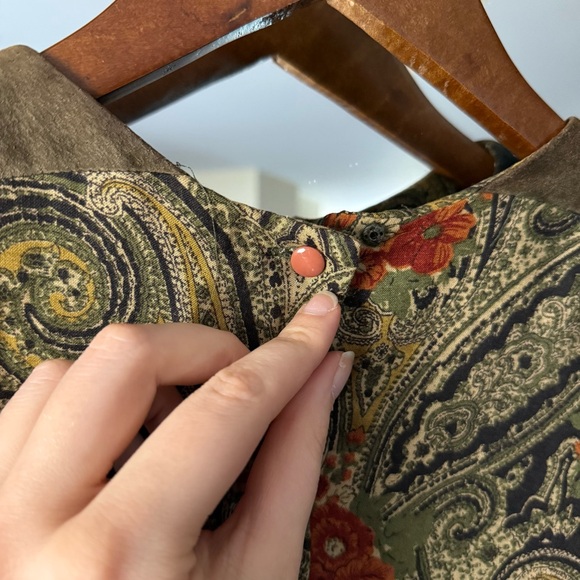 Raoul Black, Sage Green, and Orange Floral Paisley Long Sleeve Drop Waist Dress - Picture 10 of 13